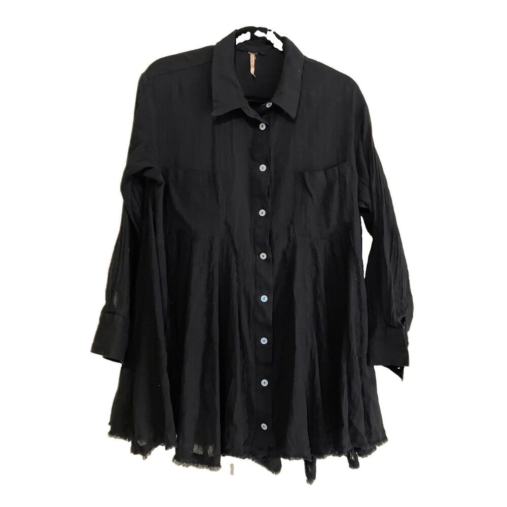 Free People Gauze Shirt Dress Oversized Relax Black Costal Cowgirl Small